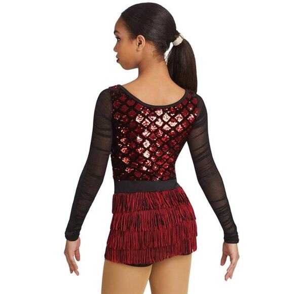 Dance Costume Medium Child Red Weissman 11475 Jazz Latin Sequin Fringe - Picture 2 of 3